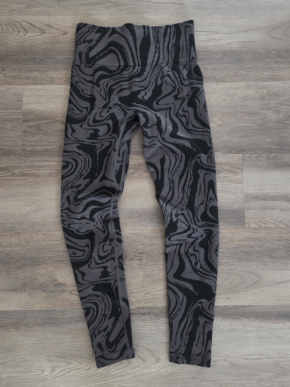 Jilla Active Ocean Swirl Leggings Full Length Marble Jacquard Black Gray Sz S